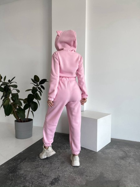 Теплий жіночий комбінезон із вушками рожевого кольору 29990