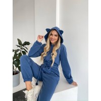 Теплый женский комбинезон с ушками синего цвета 29992