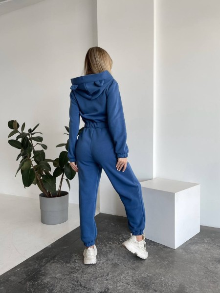 Теплий жіночий комбінезон із вушками синього кольору 29992