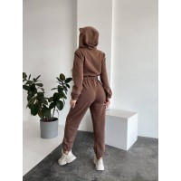 Теплий жіночий комбінезон із вушками коричневого кольору 29994