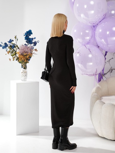 Длинное платье с воротником-стойкой черного цвета 29996