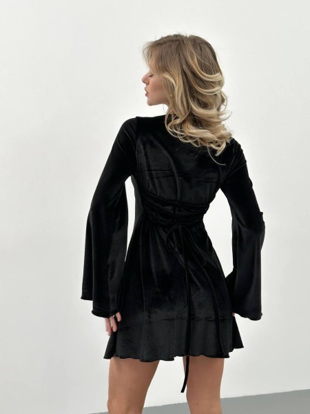 Короткое бархатное платье с корсетом черного цвета 30001