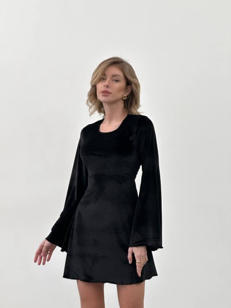 Короткое бархатное платье с корсетом черного цвета 30001