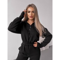 Теплий жіночий комбінезон чорного кольору 30019