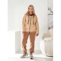 Женский теплый спортивный костюм на меху Тедди бежевого цвета 30034
