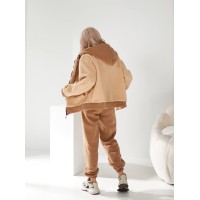 Женский теплый спортивный костюм на меху Тедди бежевого цвета 30034