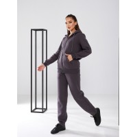 Женский теплый спортивный на флисе графитового цвета 30056