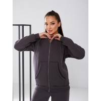 Женский теплый спортивный на флисе графитового цвета 30056