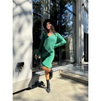 В'язана сукня до колін зеленого кольору 30069