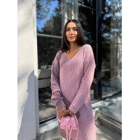 В'язана сукня до колін пудрового кольору 30071