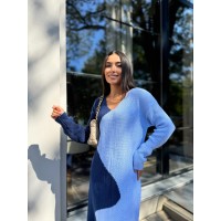 В'язана сукня до колін блакитного кольору 30072