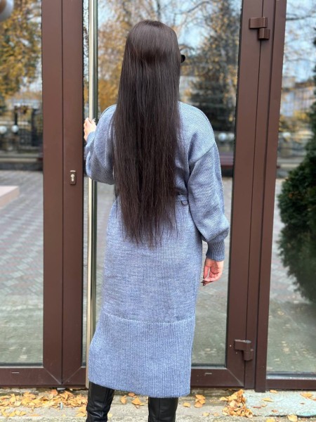 Тепла сукня з поясом сiрого кольору 30084