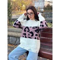 Об'ємний жіночий светр-туніка молочного кольору 30087