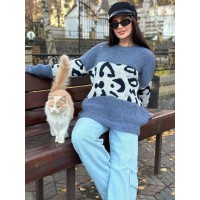 Об'ємний жіночий светр-туніка синього кольору 30089