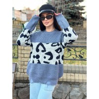 Об'ємний жіночий светр-туніка синього кольору 30089