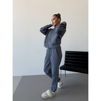 Женский спортивный костюм на флисе серого цвета 30107