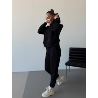 Женский спортивный костюм на флисе черного цвета 30108