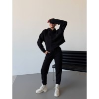 Женский спортивный костюм на флисе черного цвета 30108