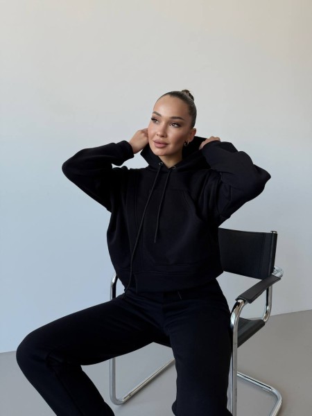 Женский спортивный костюм на флисе черного цвета 30108