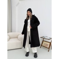 Жіноче тепле пальто з хутра Тедді чорного кольору 30109
