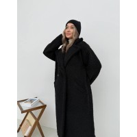 Жіноче тепле пальто з хутра Тедді чорного кольору 30109