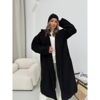 Жіноче тепле пальто з хутра Тедді чорного кольору 30109