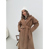 Жіноче тепле пальто з хутра Тедді кавового кольору 30113