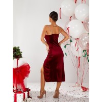 Вечернее бархатное платье на бретельках красного цвета 30120