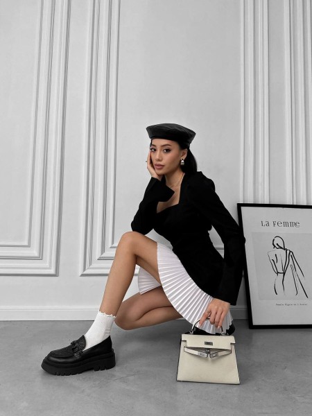 Комбинированное платье мини черного цвета 30132