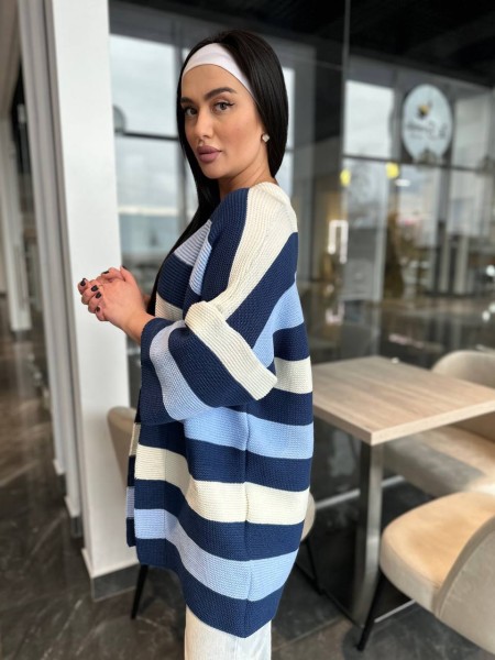 Жіночий в'язаний кардиган синього кольору 30136