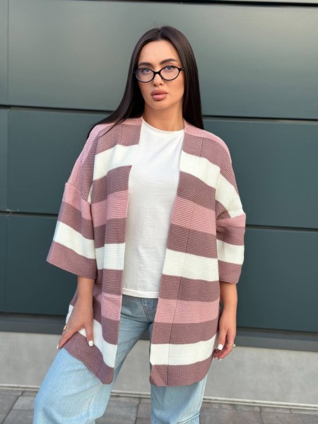 Жіночий в'язаний кардиган пудрового кольору 30138