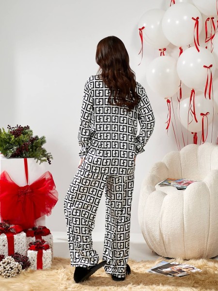 Жіночий шовковий домашній комплект молочного кольору 30159