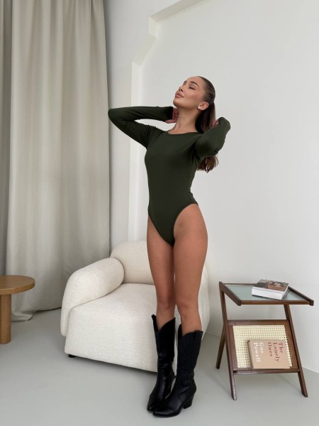 Теплий боді на флісі кольору хакi 30163