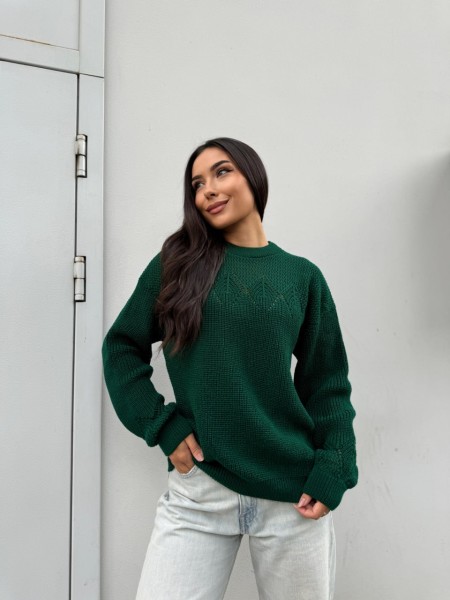 Класичний жіночий светр смарагдового кольору 30184