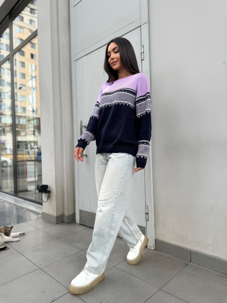 Жіночий універсальний светр синьо-бузкового кольору 30190