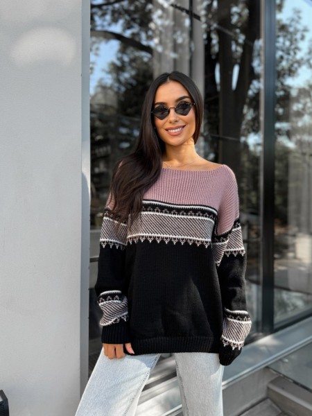 Жіночий універсальний светр чорно-пудрового кольору 30192
