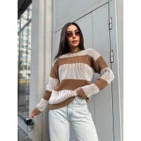 Жіночий трикотажний светр кавового кольору 30195