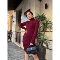 В'язана сукня з горловиною бордового кольору 30208
