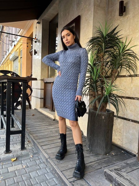 В'язана сукня з горловиною сiрого кольору 30210