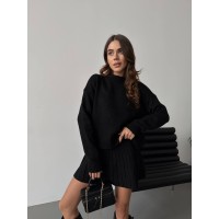 Жіночий теплий костюм 2-ка зі спідницею чорного кольору 30260