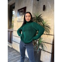Жіночий однотонний светр із горловиною смарагдового кольору 30261
