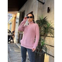Жіночий однотонний светр із горловиною рожевого кольору 30263