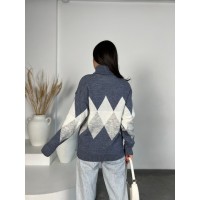 Жіночий теплий светр із горловиною синього кольору 30267