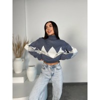 Жіночий теплий светр із горловиною синього кольору 30267