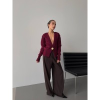 Укорочений кардиган на гудзику бордового кольору 30271