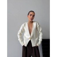 Укорочений кардиган на гудзику молочного кольору 30272