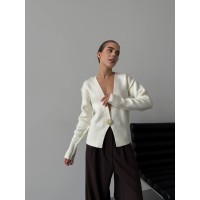 Укорочений кардиган на гудзику молочного кольору 30272