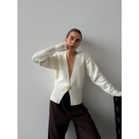 Укорочений кардиган на гудзику молочного кольору 30272