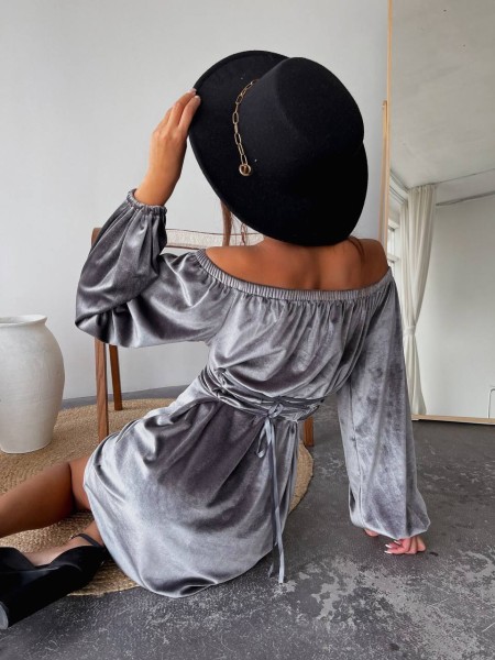 Бархатное платье мини с корсетом серого цвета 30276