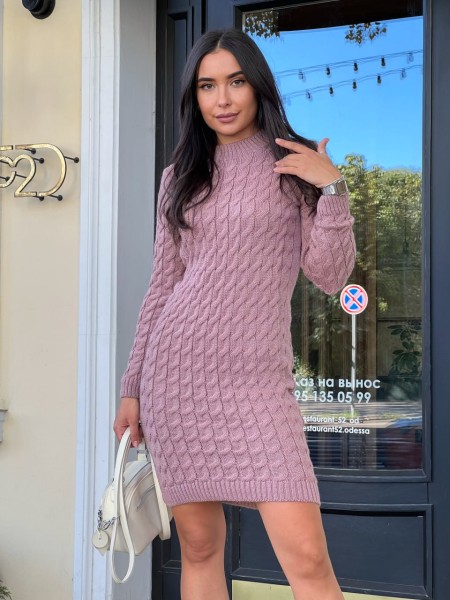 Вязаное платье пудрового цвета 30288